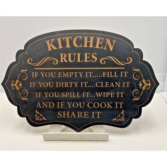 MRL Home Styles Other - MRL Home Styles Kitchen‎ Rules Plaque Black Gold MDF Decor